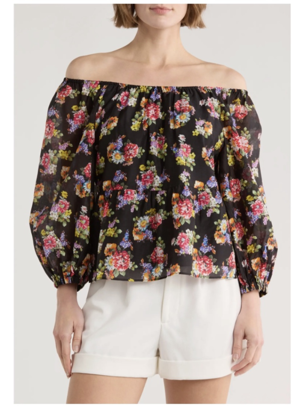 NWT Alice + Olivia Floral Print Ruffle Peasant Top - size M